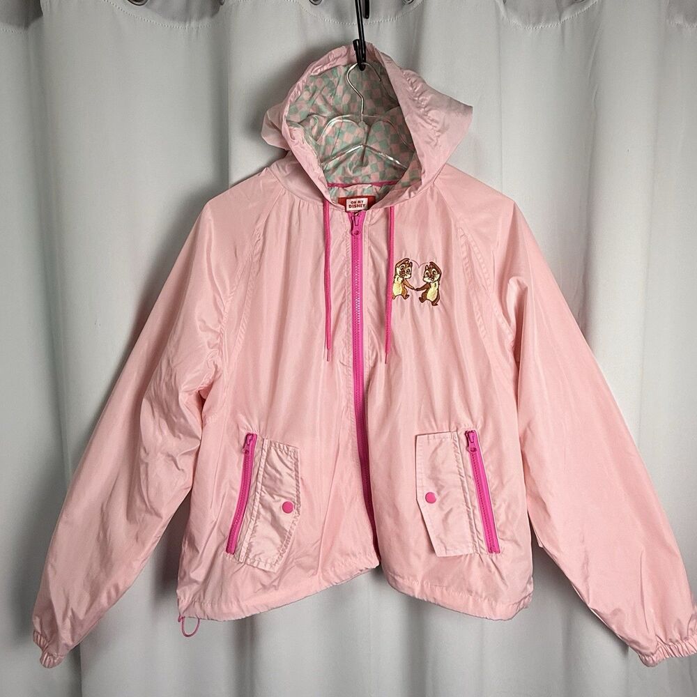 Disney Store Chip N Dale Embroidery Windbreaker Hoodie Jacket Sz M - Picture 2 of 8